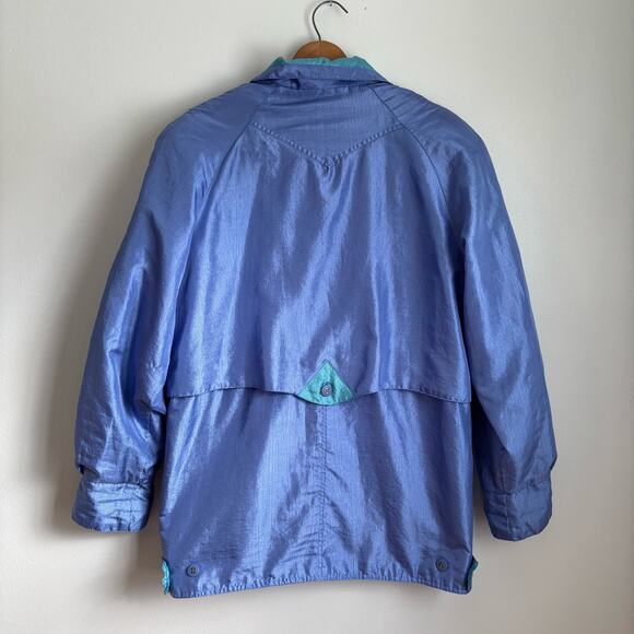 Vintage 80s Mariel Windbreaker Jacket Womens Medium Raincoat Lavender Turquoise - Picture 12 of 13